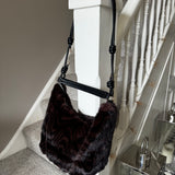 Large Faux Fur Bag with knotted detailed straps - Dark Zebra