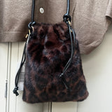 Faux fur leopard tone crossbody pouch bag