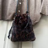 Faux fur leopard tone crossbody pouch bag
