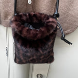 Faux fur leopard tone crossbody pouch bag