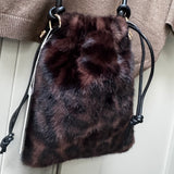 Faux fur leopard tone crossbody pouch bag