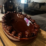 Coco Glazed Ceramic Oval Bowl 57x28cm with decorative small &amp; large raised spheres/bobble balls round the top rim&nbsp;