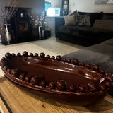 Coco Glazed Ceramic Oval Bowl 57x28cm with decorative small &amp; large raised spheres/bobble balls round the top rim&nbsp;
