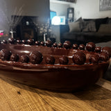 Coco Glazed Ceramic Oval Bowl 57x28cm with decorative small &amp; large raised spheres/bobble balls round the top rim&nbsp;