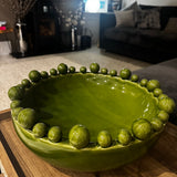 Olive green glazed Bobble Round Bowl 37cm