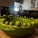Olive green glazed Bobble Round Bowl 37cm