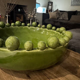 Olive green glazed Bobble Round Bowl 37cm