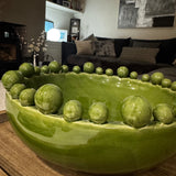 Olive green glazed Bobble Round Bowl 37cm