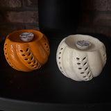 Orange Ceramic Wax Burner with cut out leaf design