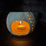 Ceramic Wax Burner with cut out leaf design - Beige