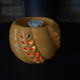 Orange Ceramic Wax Burner with cut out leaf design