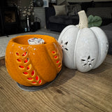 Orange Ceramic Wax Burner with cut out leaf design