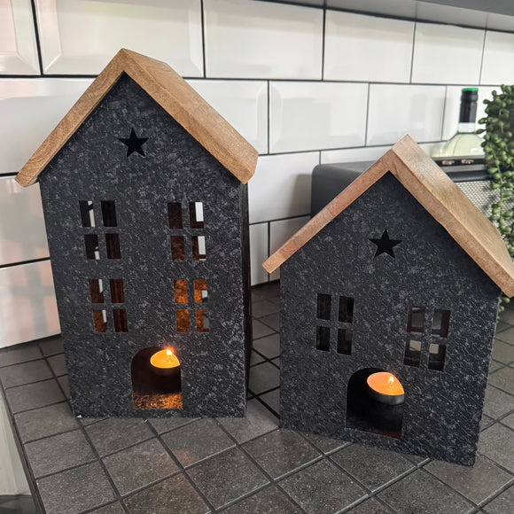 Black Metal House with Wooden Roof - 2 sizes