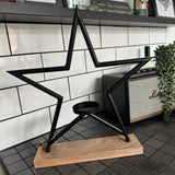 Black Star Candle Holder on Wooden Base -  2 sizes