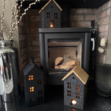 Black Metal House with Wooden Roof - 2 sizes