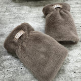 Faux Fur plush Fingerless Gloves - Mocha Mousse