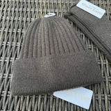 Ribbed knit beanie & fingerless gloves - Olive