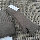 Ribbed knit beanie & fingerless gloves - Olive