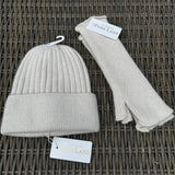 Ribbed knit beanie & fingerless gloves - Linen