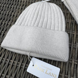 Ribbed knit beanie & fingerless gloves - Linen