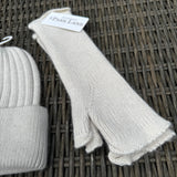 Ribbed knit beanie & fingerless gloves - Linen