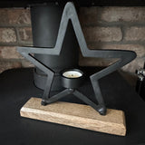 Black Star Candle Holder on Wooden Base -  2 sizes