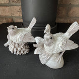 Ceramic intricate detailed sparkling Bird 10cm sat on either an Acorn or Pinecone