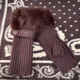 Faux Fur Knit Fingerless Button Gloves - Chocolate
