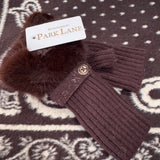 Faux Fur Knit Fingerless Button Gloves - Chocolate