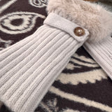 Faux Fur Knit Fingerless Button Gloves - Chocolate
