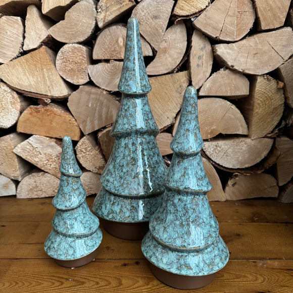 Marbled Green & Brown Glazed Tiered Trees - 3 sizes