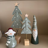 Small Sage Green Felt Tree with white dots &amp; wooden star on top with a slim gold rod and square Wooden Base
Available in 2 sizes: Small 21cm &amp; Large 28cm