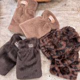 Faux Fur plush Fingerless Gloves - Leopard