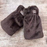 Faux Fur plush Fingerless Gloves - Leopard