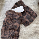 Faux Fur plush Fingerless Gloves - Leopard