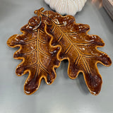 Brown gloss oak leaf-shaped trinket dish 23cm with intricate detail with acorns &amp; veins