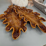 Brown gloss oak leaf-shaped trinket dish 23cm with intricate detail with acorns &amp; veins