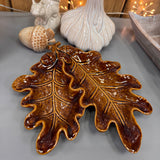 Brown gloss oak leaf-shaped trinket dish 23cm with intricate detail with acorns &amp; veins