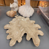 Cream oak leaf-shaped trinket dish 23cm with intricate detail with acorns &amp; veins