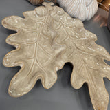 Cream oak leaf-shaped trinket dish 23cm with intricate detail with acorns &amp; veins