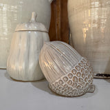 Off White Rustic textured Glazed ceramic Acorn laying on its side 9.5cm with intricate detail