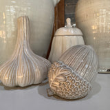 Off White Rustic textured Glazed ceramic Acorn laying on its side 9.5cm with intricate detail