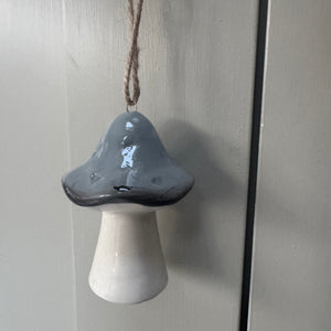 Ceramic Grey Pointed Mushroom 7cm Hanging Decoration