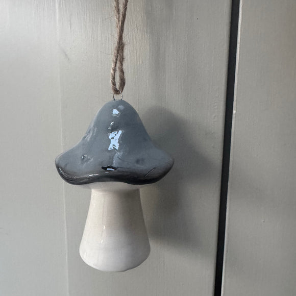 Ceramic Grey Pointed Mushroom 7cm Hanging Decoration