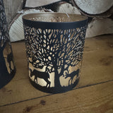Black & Gold Candle Holder with Reindeer Scene - 3 sizes