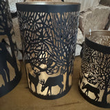 Black & Gold Candle Holder with Reindeer Scene - 3 sizes