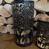 Black & Gold Metal Candle Holder with Reindeer Scene