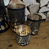 Black & Gold Candle Holder with Reindeer Scene - 3 sizes
