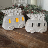 Neutral glazed Ceramic LED Campervan with christmas Tree on the roof
Available in 2 sizes: Small 11cm &amp; Large 14cm