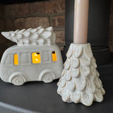 Ceramic Glazed Neutral Tapered Christmas Tree Candle Holder H9cm